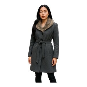 Ann Taylor Grey Wool Blend Coat Faux Fur Collar Refined Elegance size 4